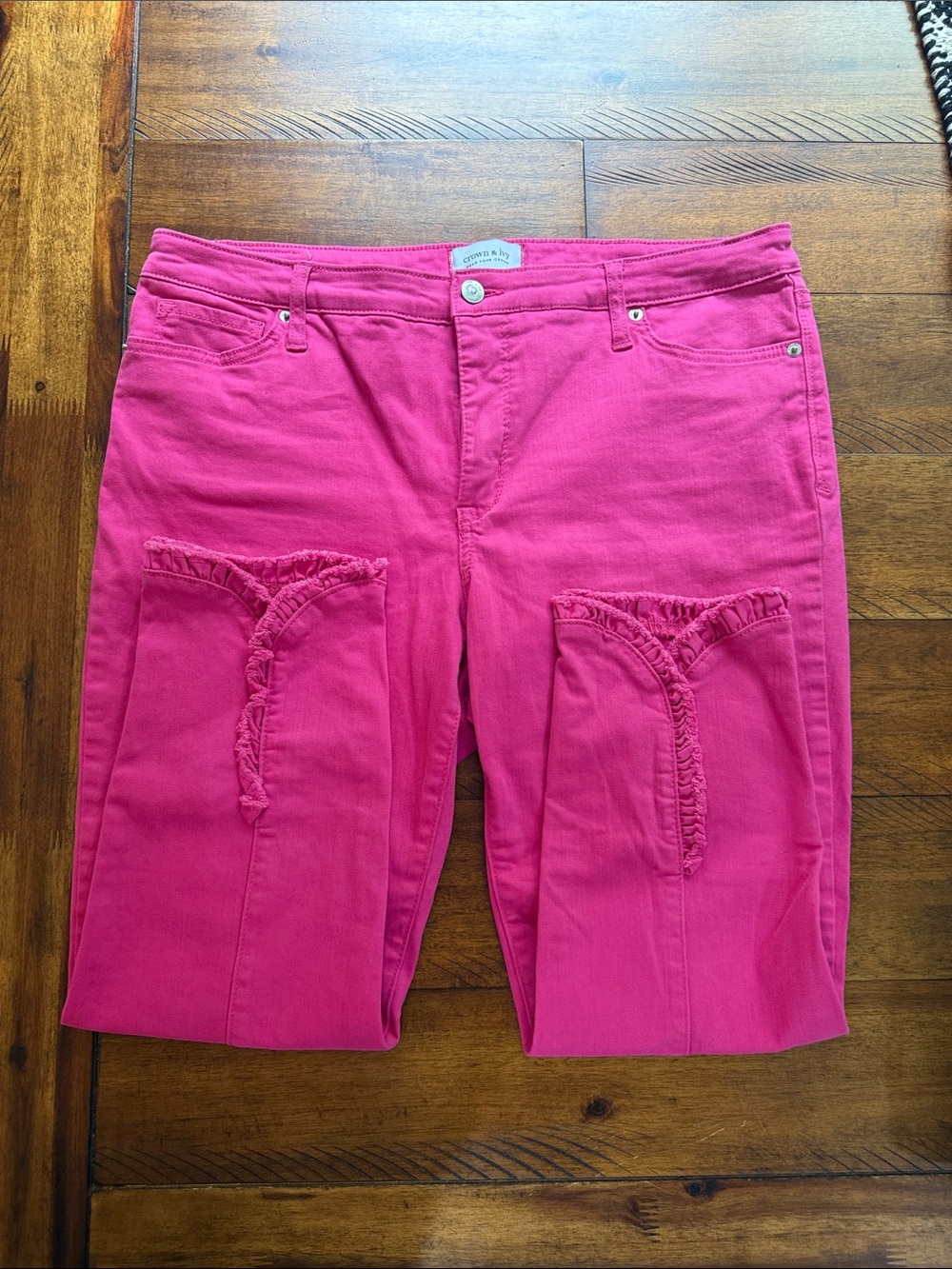 crown & ivy Bright Pink high rise skinny denim pants